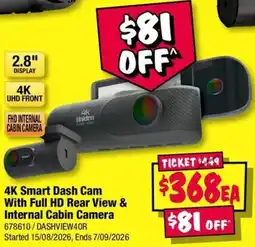 JB Hi-Fi 4K Smart Dash Cam With Full HD Rear View & Internal Cabin Camera offer