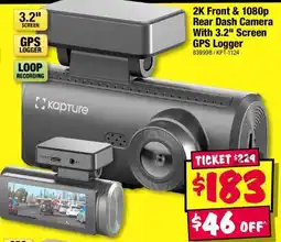 JB Hi-Fi Kapture 2K Front & 1080p Rear Dash Camera With 3.2" Screen GPS Logger offer