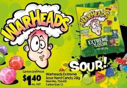 Campbells Wholesale Warheads Extreme Sour Hard Candy offer