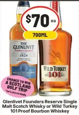 IGA Glenlivet Founders Reserve Single Malt Scotch Whisky or Wild Turkey 101 Proof Bourbon Whiskey offer