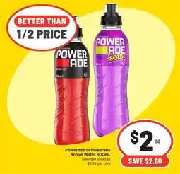 IGA Powerade or Powerade Active Water 600mL offer