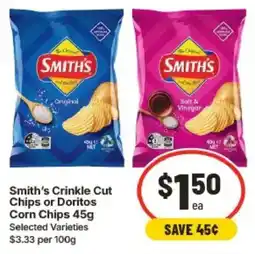 IGA Smith's Crinkle Cut Chips or Doritos Corn Chips offer