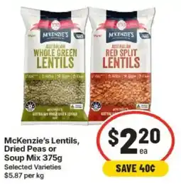 IGA McKenzie's Lentils, Dried Peas or Soup Mix offer