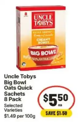IGA Uncle Tobys Big Bowl Oats Quick Sachets offer