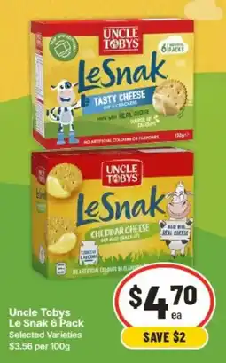 IGA Uncle Tobys Le Snak 6 Pack Selected Varieties offer