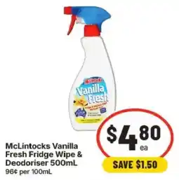 IGA McLintocks Vanilla Fresh Fridge Wipe & Deodoriser offer