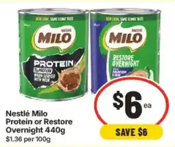 IGA Nestlé Milo Protein or Restore Overnight offer