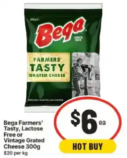 IGA Bega Farmers' Tasty, Lactose Free or Vintage Grated Cheese offer