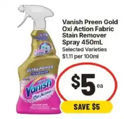 IGA Vanish Preen Gold Oxi Action Fabric Stain Remover Spray offer
