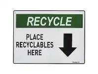 Officeworks Sandleford Place Recyclables Here Sign 300 x 225mm offer
