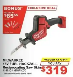 Total Tools Milwaukee 18V Fuel Hackzall Reciprocating Saw Skin offer