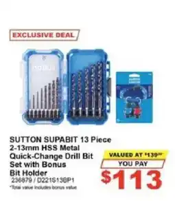 Total Tools Sutton Supabit 13 Piece 2-13mm HSS Metal Quick-Change Drill Bit Set with Bonus Bit Holder offer