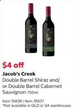 Costco Jacob's Creek Double Barrel Shiraz and/or Double Barrel Cabernet Sauvignon offer