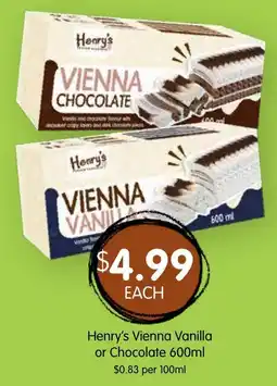 Spudshed Henry's Vienna Vanilla or Chocolate offer