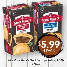 Spudshed Mrs Macs Pies Or Giant Sausage Rolls offer