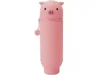 Officeworks Smart Fit Single Zip Stand Up Silicone Pencil Case Pig offer