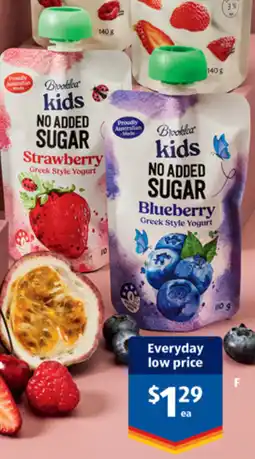 ALDI Brooklea No Added Sugar Yogurt Pouch offer