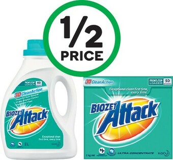Woolworths Biozet Attack Laundry Liquid 2 Litre or Powder 2 kg offer