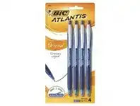 Officeworks BIC Atlantis Retractable Ballpoint Pens Blue 4 Pack offer