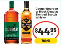 IGA Cougar Bourbon or Black Douglas Blended Scotch Whisky offer