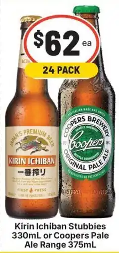 IGA Liquor Kirin Ichiban Stubbies or Coopers Pale Ale Range offer