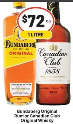 IGA Liquor Bundaberg Original Rum or Canadian Club Original Whisky offer