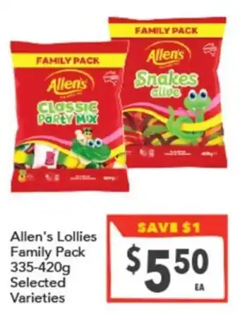 Supa Valu Allen's Lollies Family Pack Selected Varieties offer