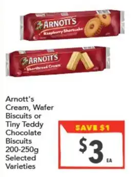 Supa Valu Arnott's Cream, Wafer Biscuits or Tiny Teddy Chocolate Biscuits offer
