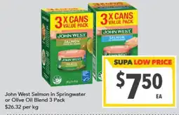 Supa Valu John West Salmon in Springwater or Olive Oil Blend offer