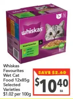Supa Valu Whiskas Favourites Wet Cat Food Selected Varieties offer
