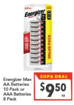 Supa Valu Energizer Max AA Batteries offer