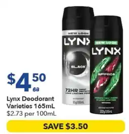 Ritchies Lynx Deodorant Varieties offer