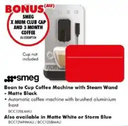 The Good Guys Smeg Bean to Cup Coffee Machine with Steam Wand - Matte Black offer