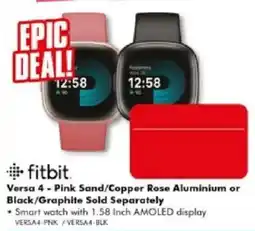 The Good Guys fitbit Versa 4 - Pink Sand/Copper Rose Aluminium or Black/Graphite offer