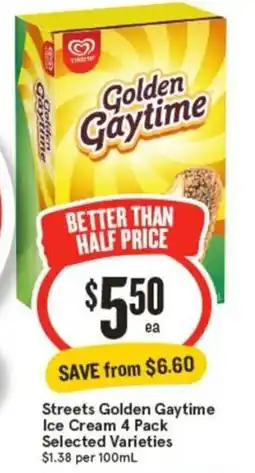 IGA Streets Golden Gaytime Ice Cream 4 Pack Selected Varieties offer