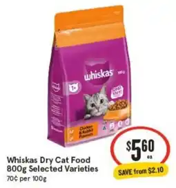 IGA Whiskas Dry Cat Food 800g Selected Varieties offer