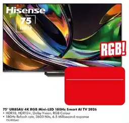 The Good Guys Hisense 75" UR8SAU 4K RGB Mini-LED 180Hz Smart AI TV 2026 offer
