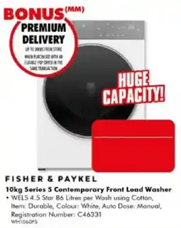 The Good Guys Fisher & Paykel 10kg Series 5 Contemporary Front Load Washer offer