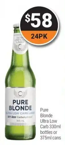Super Cellars Pure Blonde Ultra Low Carb Lager offer