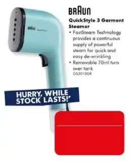 The Good Guys Braun QuickStyle 3 Garment Steamer offer