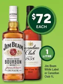 Bottler Jim Beam White Label or Canadian Club 1L offer