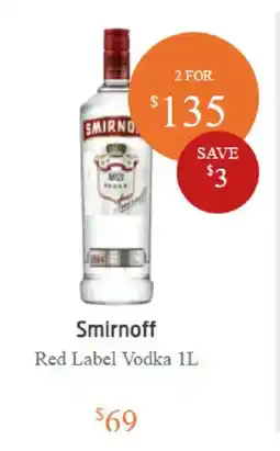 BWS Smirnoff Red Label Vodka offer