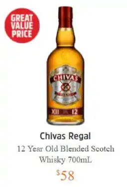 BWS Chivas Regal 12 Year Old Blended Scotch Whisky offer