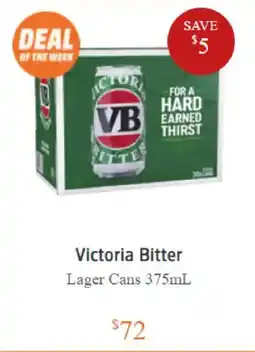 BWS Victoria Bitter Lager Cans offer