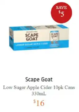 BWS Scape Goat Low Sugar Apple Cider offer