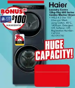 The Good Guys Haier Laundry Centre 12kg-9kg 600 Series Combo Washer Dryer offer