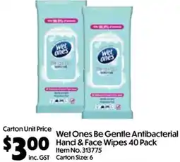 C-Store Distribution Wet Ones Be Gentle Antibacterial Hand & Face Wipes offer