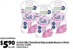 C-Store Distribution Schick Silk 3 Sensitive Disposable Razors offer