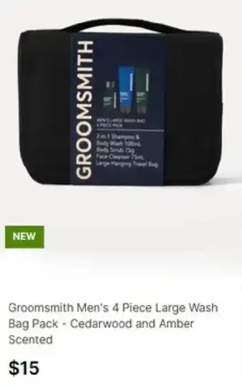 Groomsmith Men's 4 Piece Large Wash Bag Pack - Cedarwood and Amber Scented