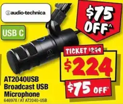JB Hi-Fi audio-technica AT2040USB Broadcast USB Microphone offer